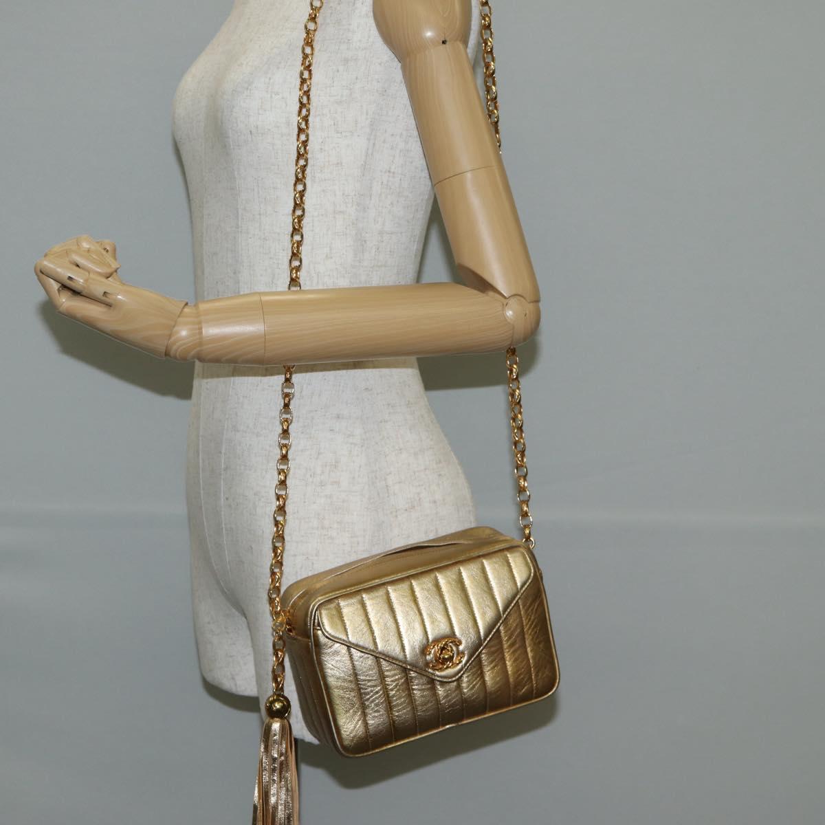 CHANEL Matelasse Chain Shoulder Bag Lamb Skin Red Gold CC Auth 134958SV