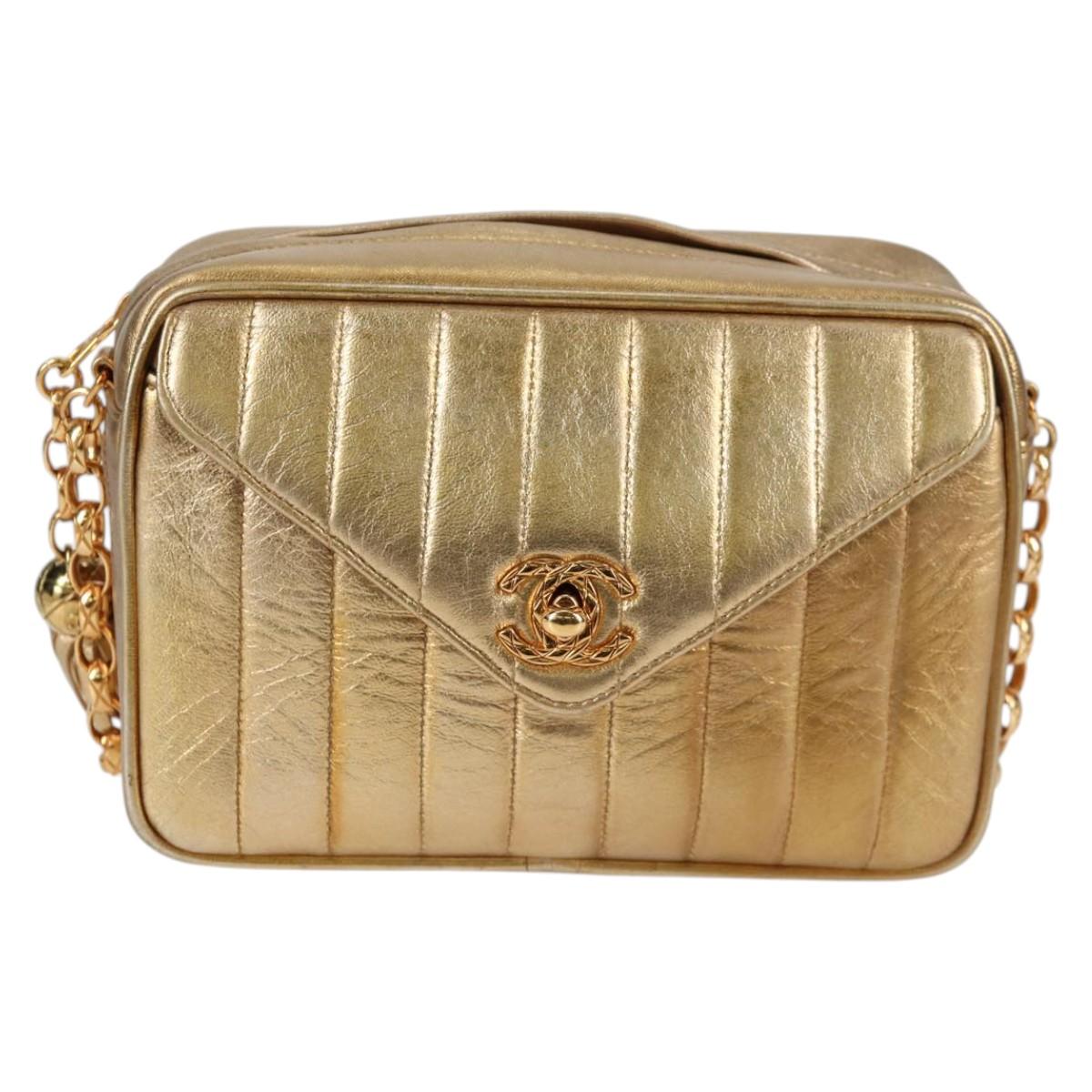 CHANEL Matelasse Chain Shoulder Bag Lamb Skin Red Gold CC Auth 134958SV