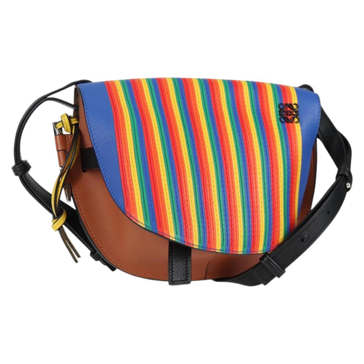 LOEWE Anagram Rainbow Gate Shoulder Bag Leather Brown Auth 134968SAM
