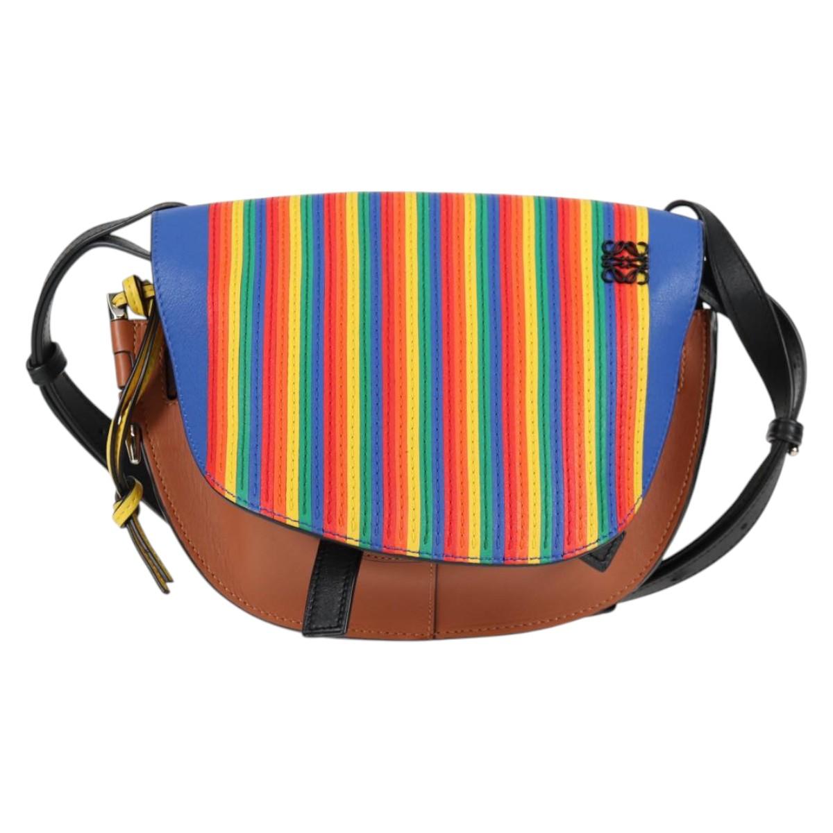 LOEWE Anagram Rainbow Gate Shoulder Bag Leather Brown Auth 134968SAM