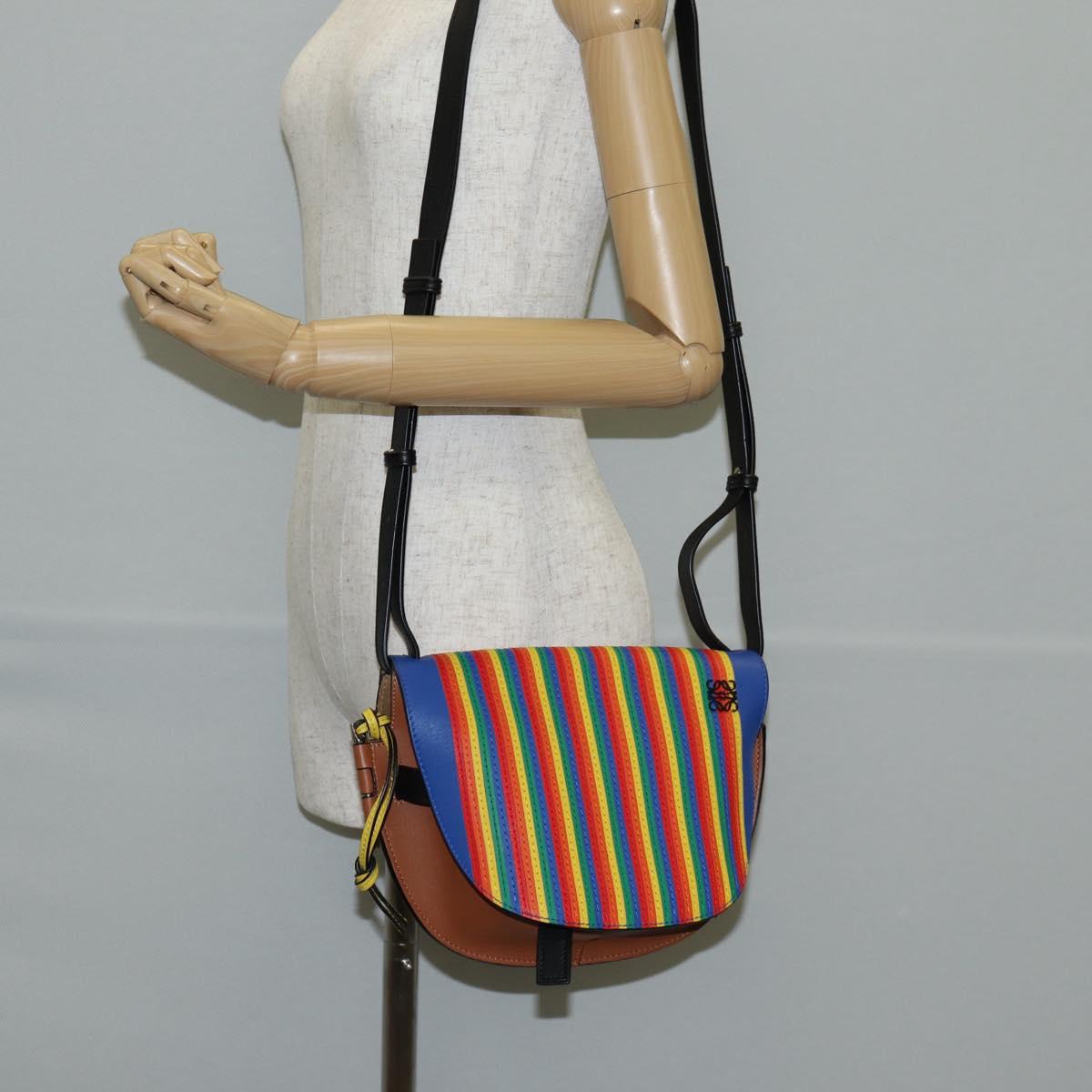 LOEWE Anagram Rainbow Gate Shoulder Bag Leather Brown Auth 134968SAM