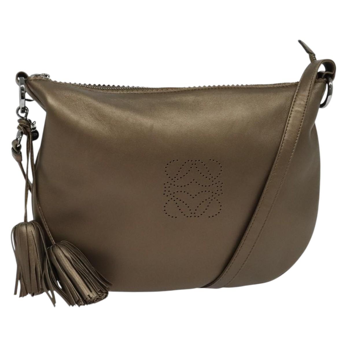 LOEWE Shoulder Bag Leather Metallic brown Auth 135002