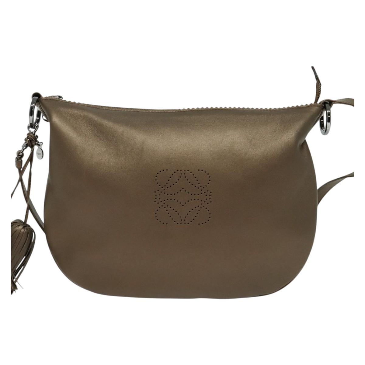 LOEWE Shoulder Bag Leather Metallic brown Auth 135002