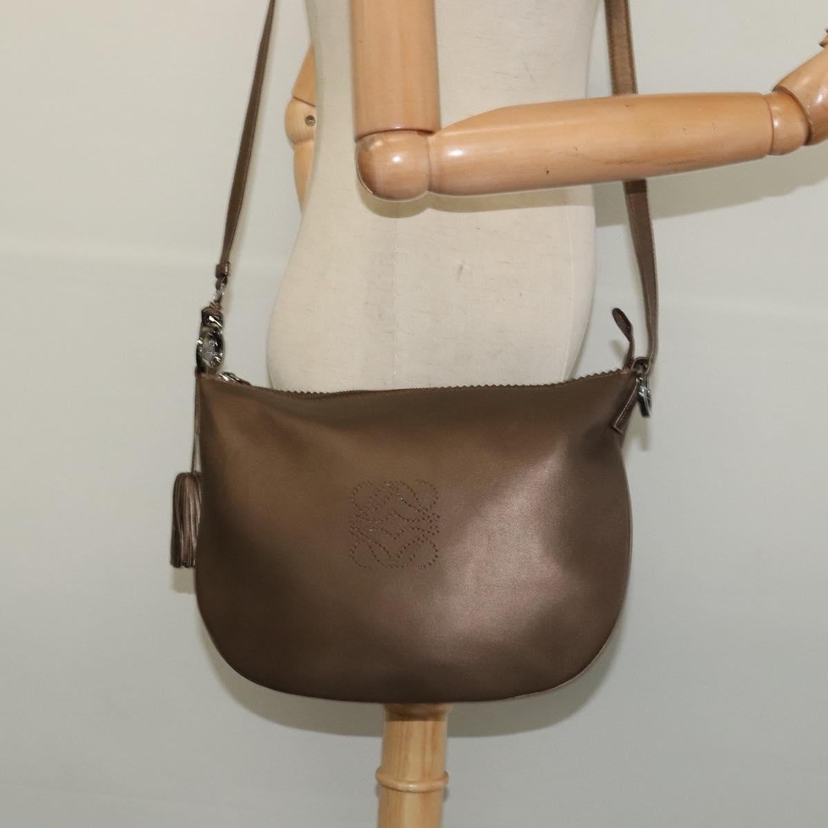 LOEWE Shoulder Bag Leather Metallic brown Auth 135002