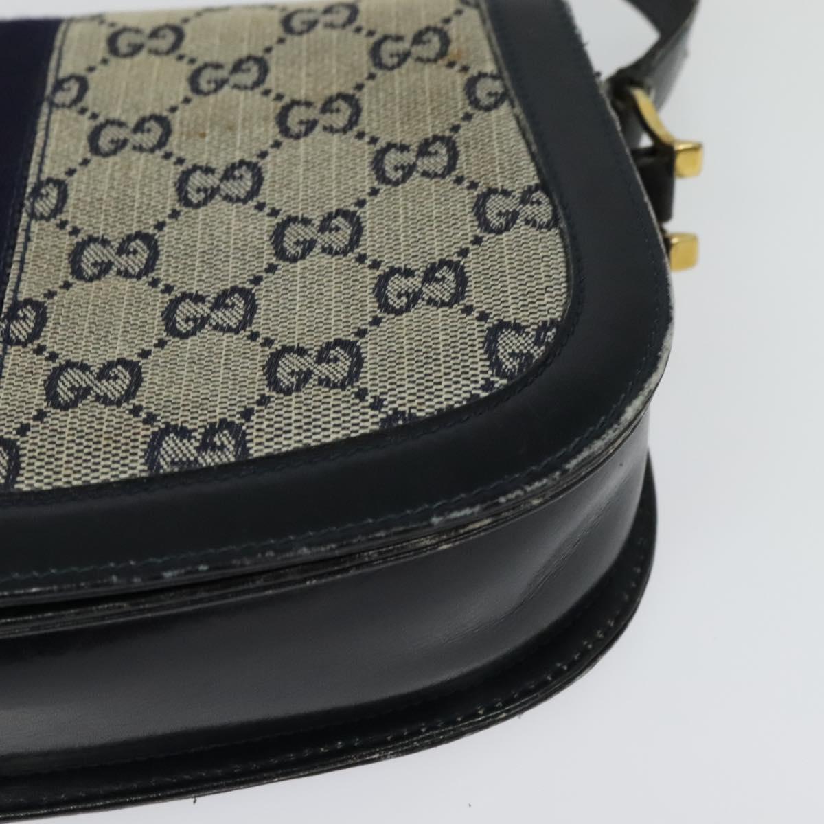 GUCCI GG Canvas Sherry Line Shoulder Bag Navy Gold Red Auth 135003
