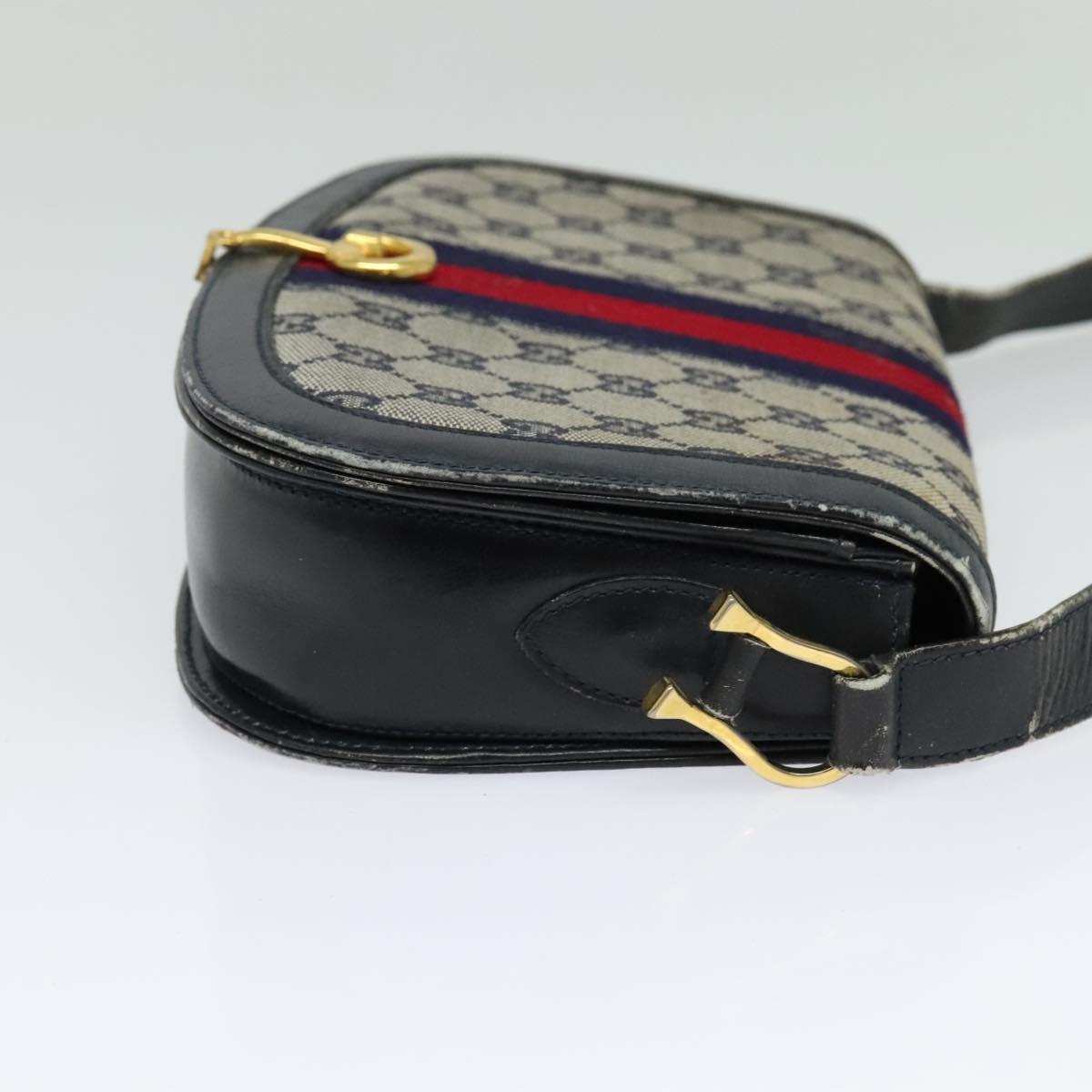 GUCCI GG Canvas Sherry Line Shoulder Bag Navy Gold Red Auth 135003