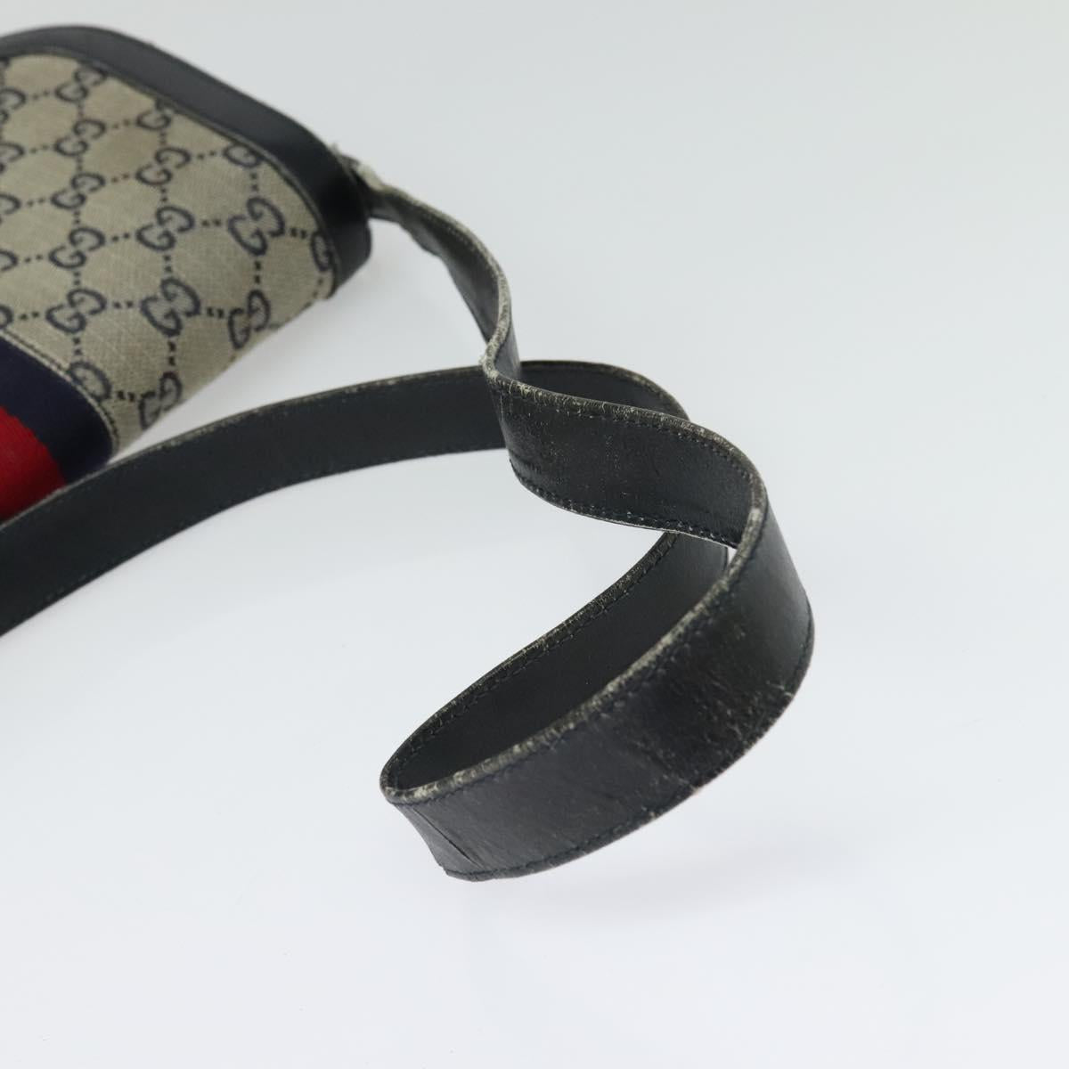 GUCCI GG Canvas Sherry Line Shoulder Bag Navy Gold Red Auth 135003