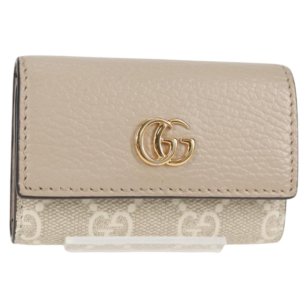 GUCCI GG Supreme Key Case PVC White Gold 456113 2149 Auth 135011A