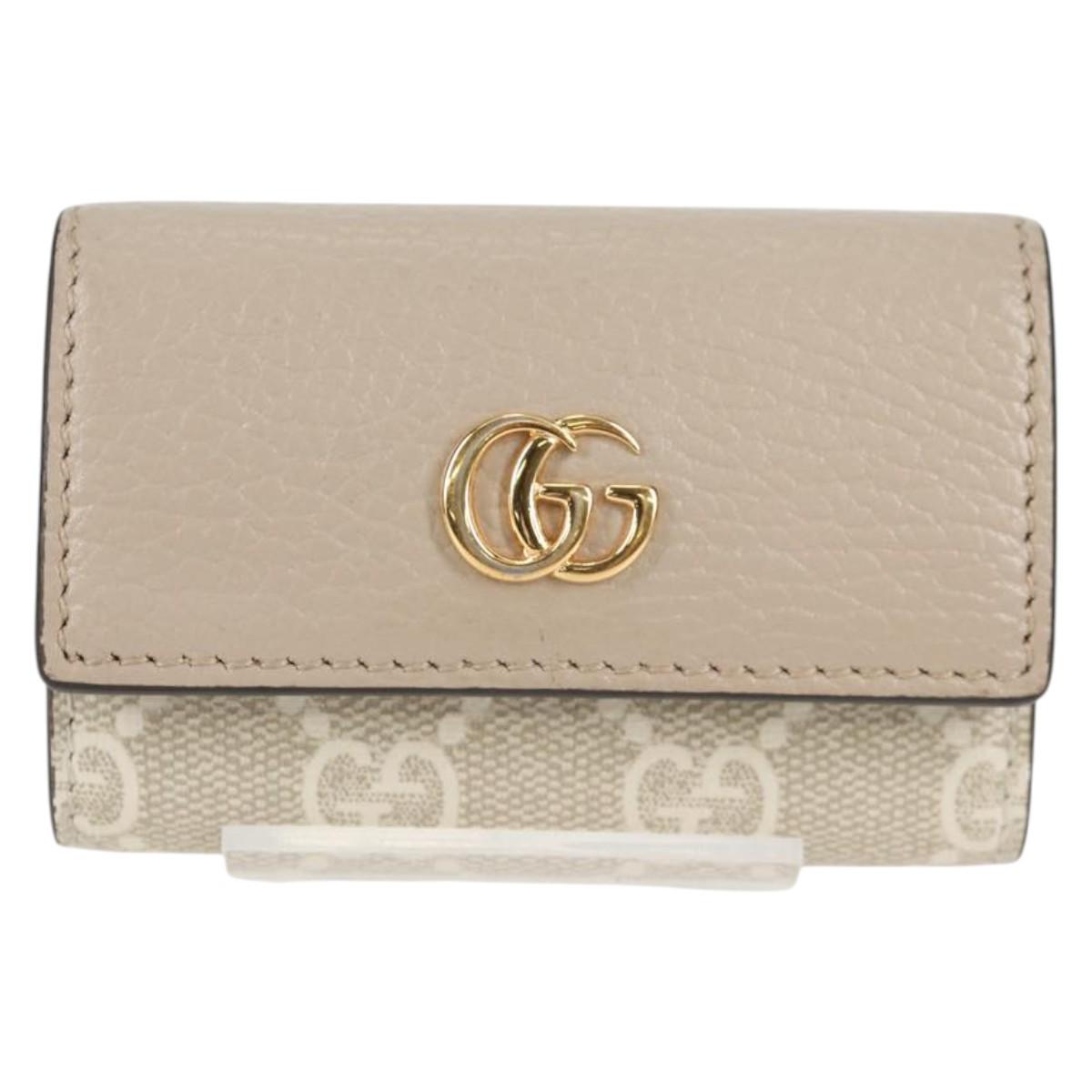 GUCCI GG Supreme Key Case PVC White Gold 456113 2149 Auth 135011A