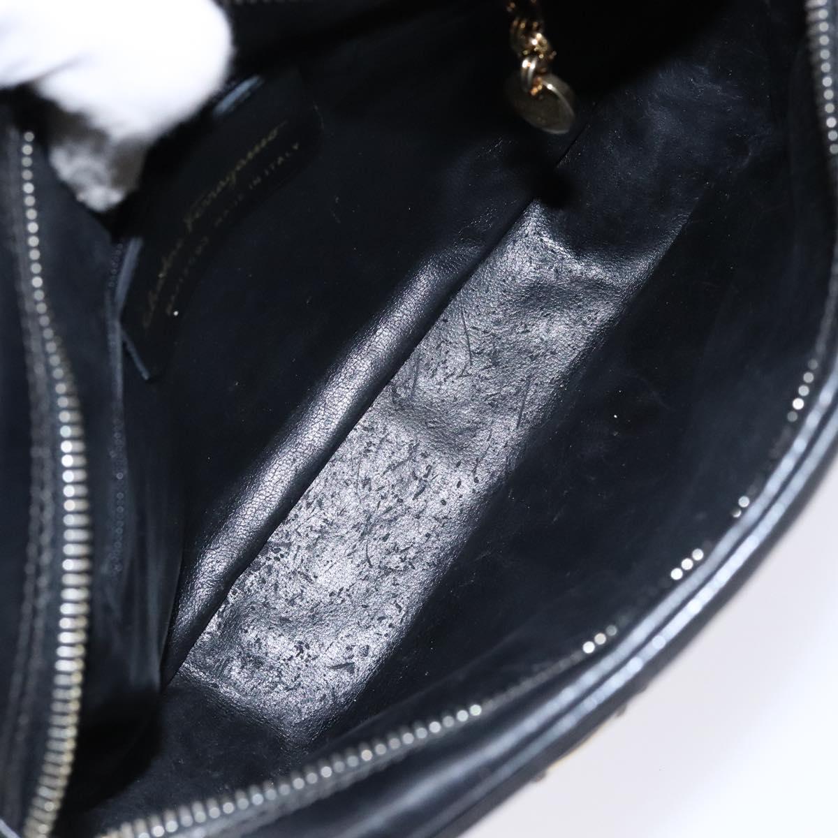 Salvatore Ferragamo Shoulder Bag Leather Black Gold Auth 135016