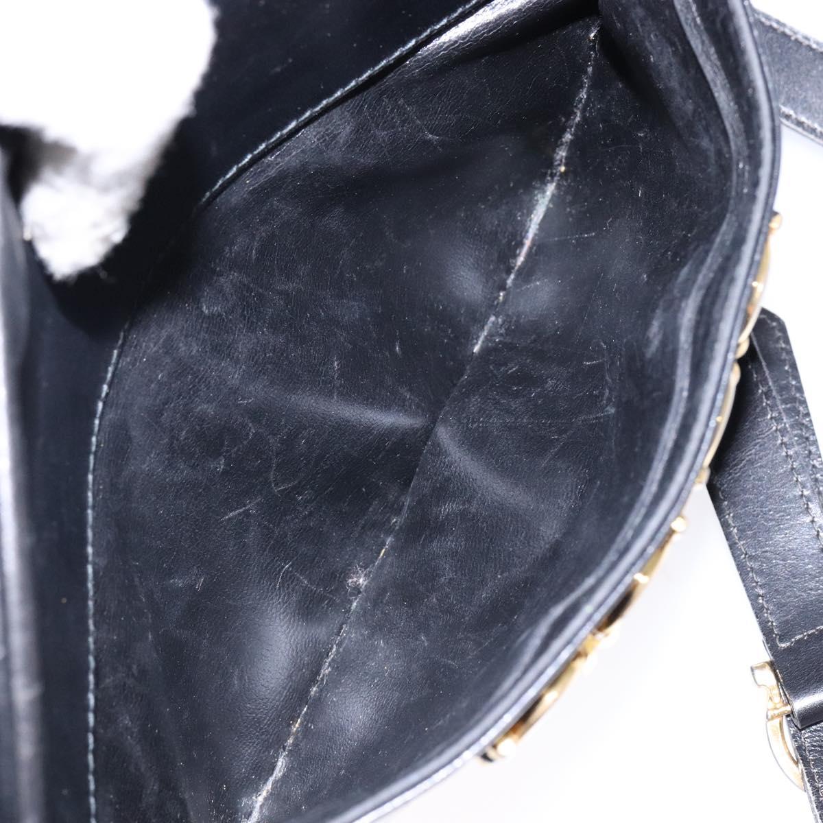 Salvatore Ferragamo Shoulder Bag Leather Black Gold Auth 135016