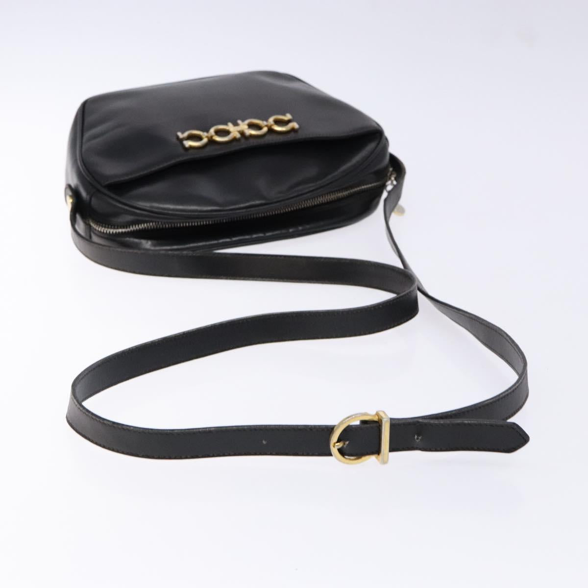 Salvatore Ferragamo Shoulder Bag Leather Black Gold Auth 135016