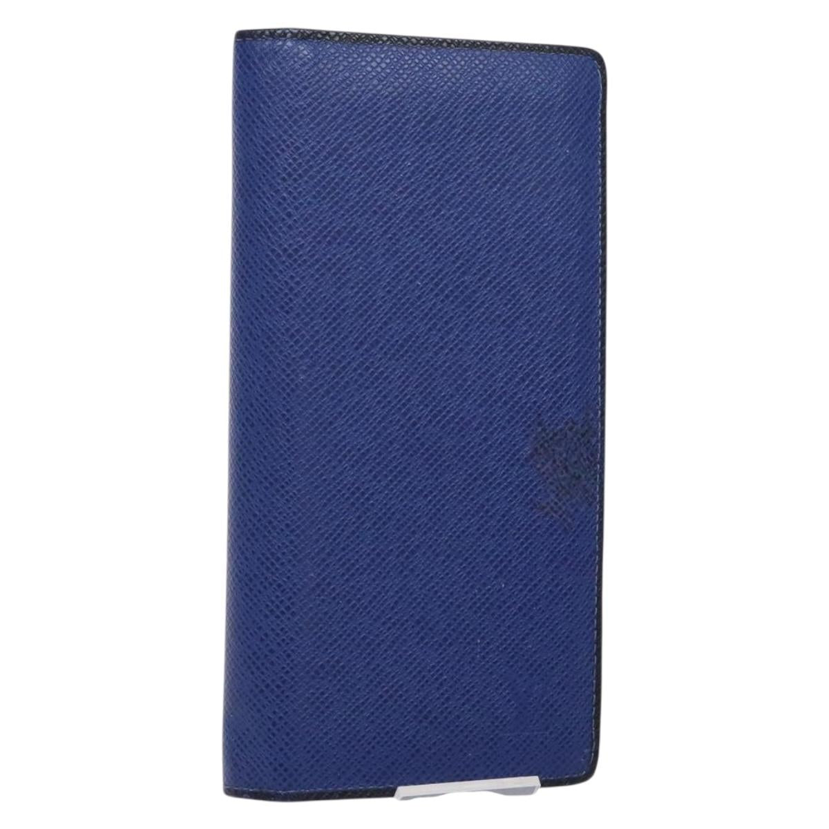LOUIS VUITTON Taiga Portefeuille Braza Long Wallet Blue M30559 LV Auth 135023