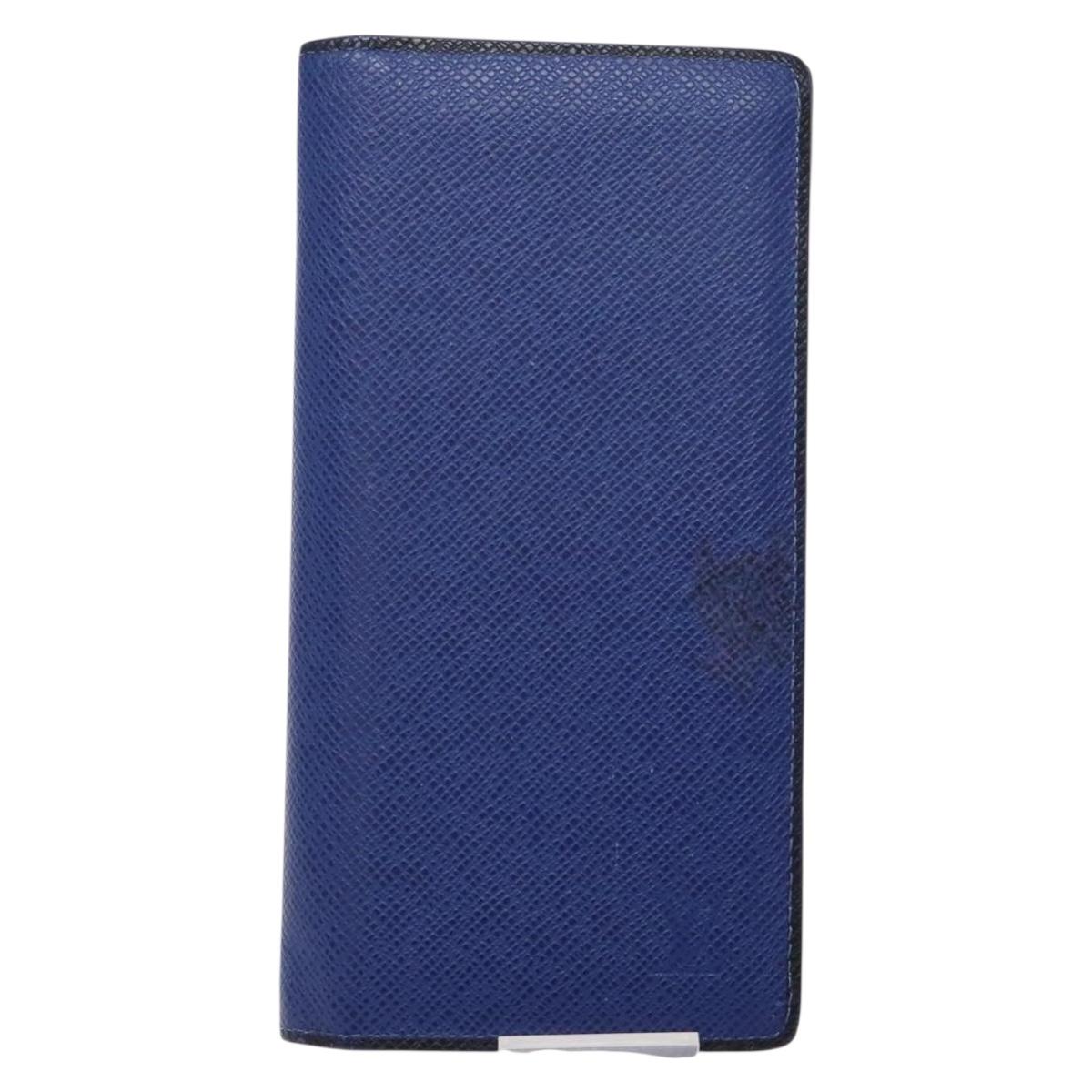 LOUIS VUITTON Taiga Portefeuille Braza Long Wallet Blue M30559 LV Auth 135023