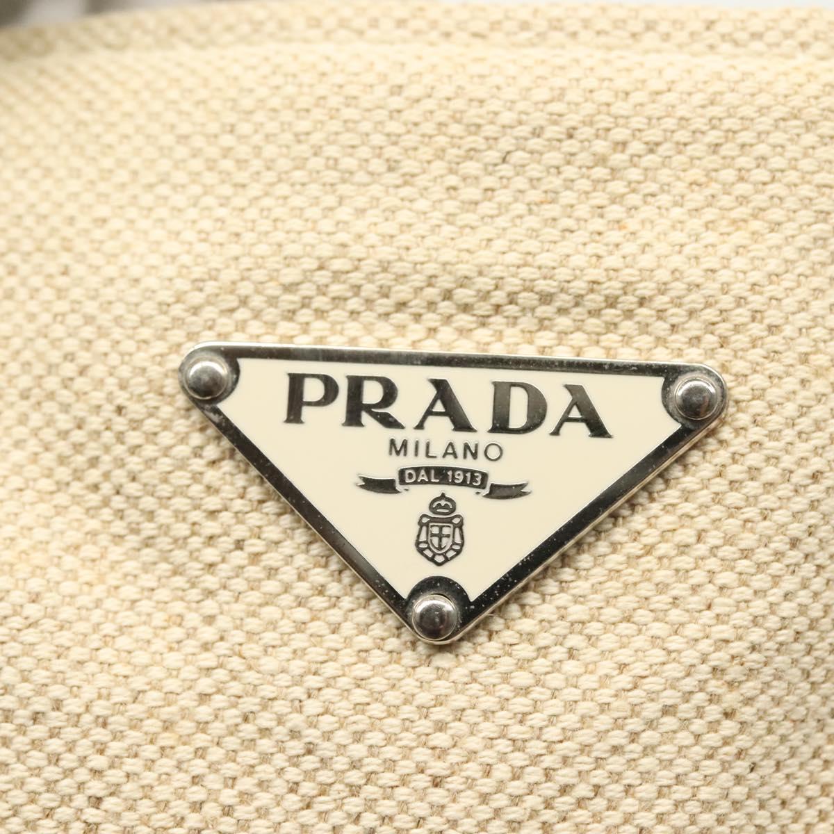 PRADA Tote Bag Canvas Beige Silver Auth 135047