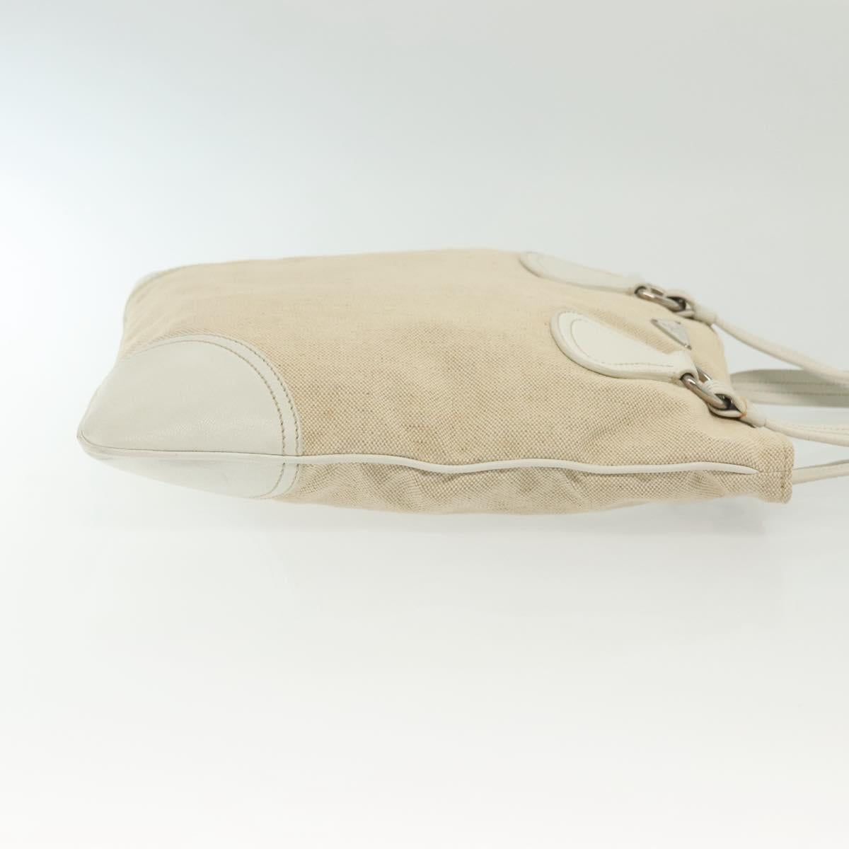 PRADA Tote Bag Canvas Beige Silver Auth 135047