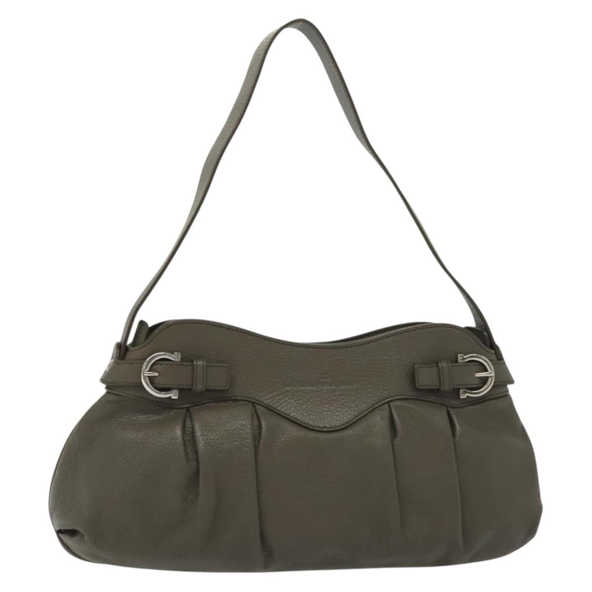 Salvatore Ferragamo Shoulder Bag Leather Gray Silver Auth 135050