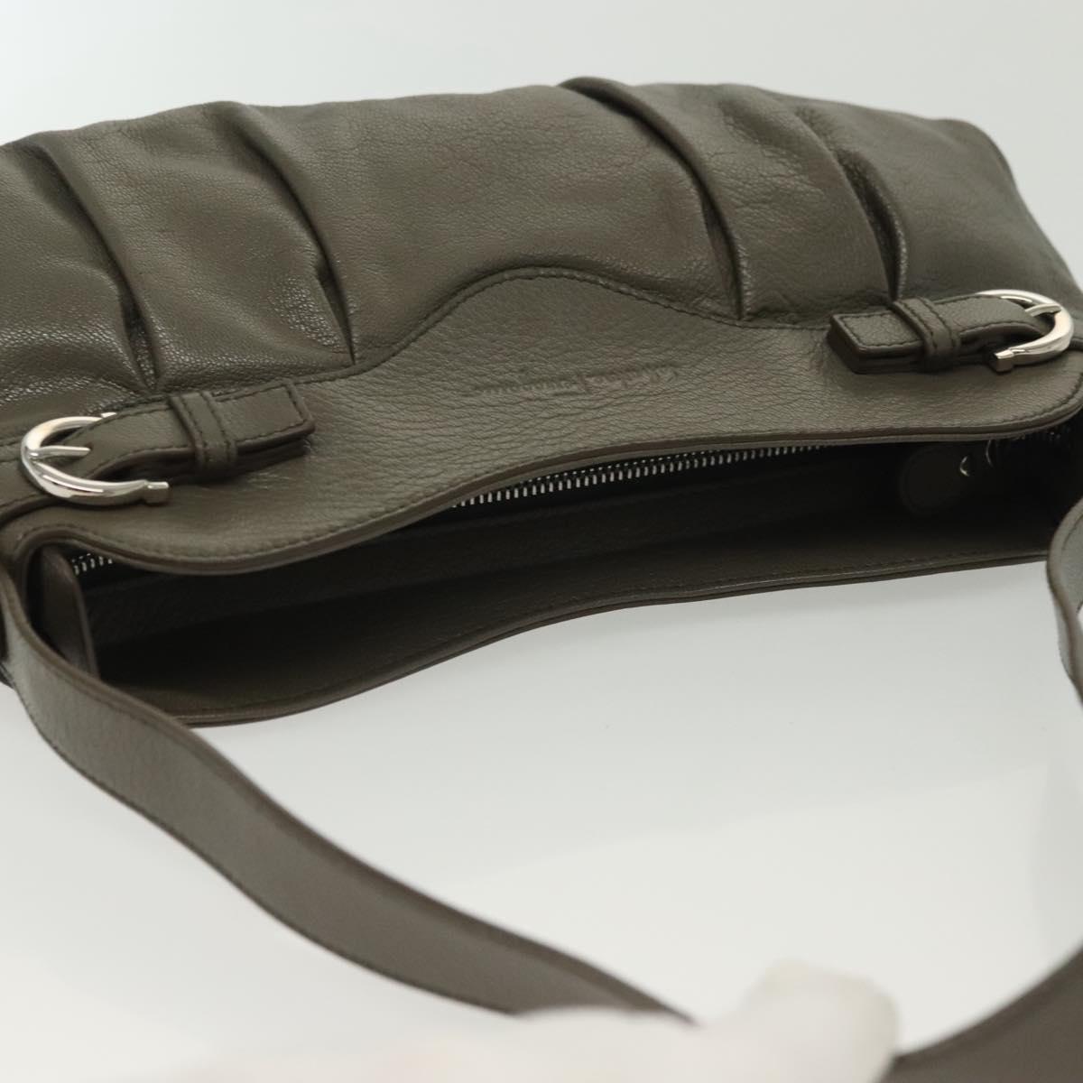 Salvatore Ferragamo Shoulder Bag Leather Gray Silver Auth 135050