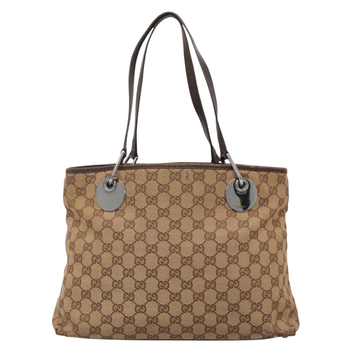 GUCCI GG Canvas Hand Bag Beige Gold 121023 Auth 135055
