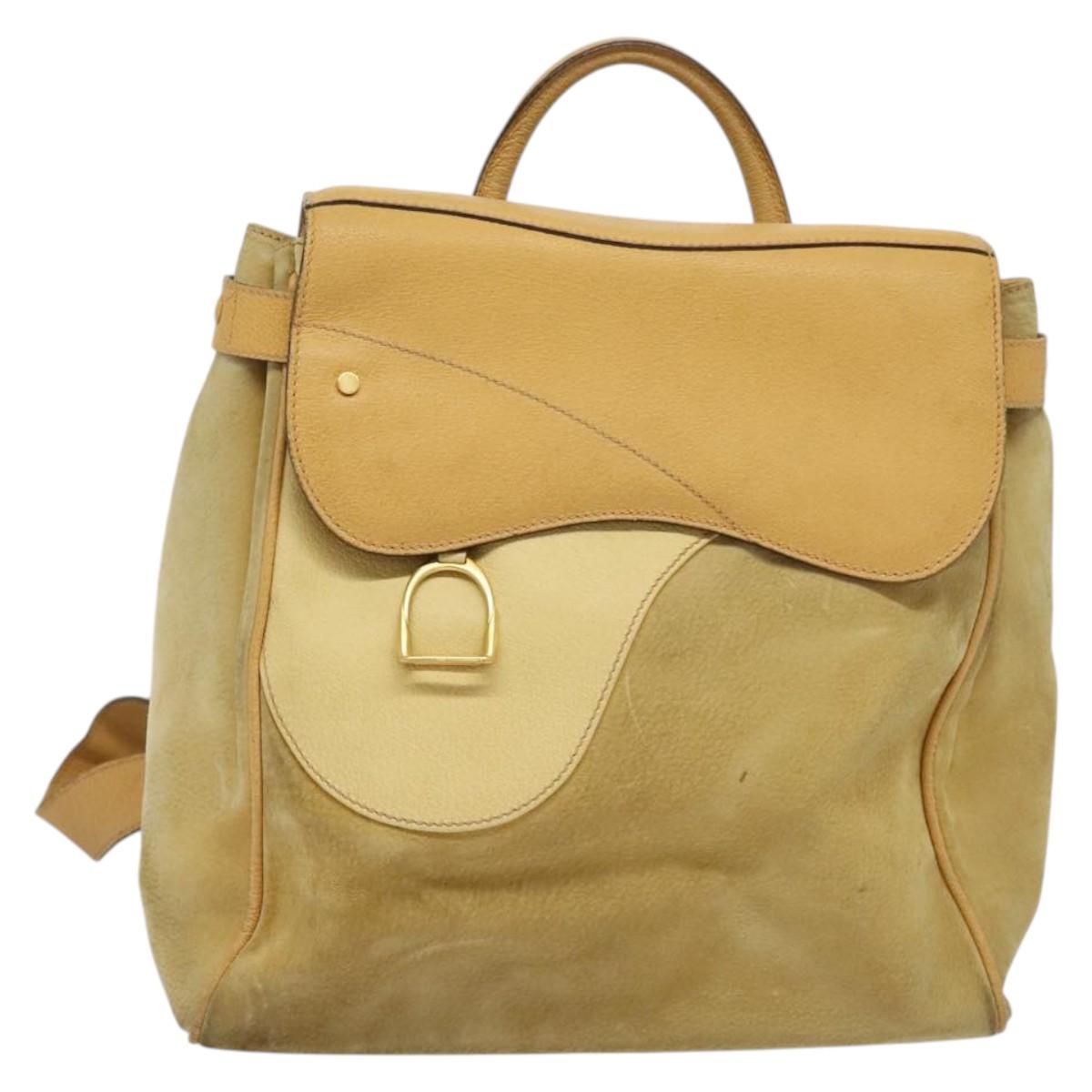 GUCCI Backpack Suede Leather Beige Gold Auth 135058