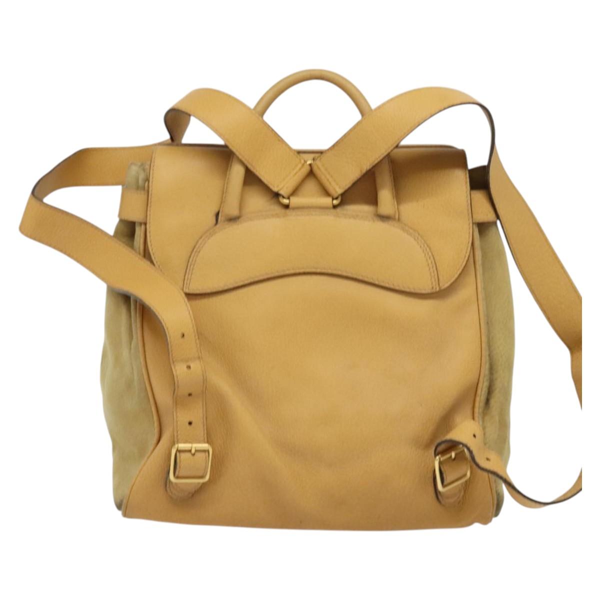 GUCCI Backpack Suede Leather Beige Gold Auth 135058