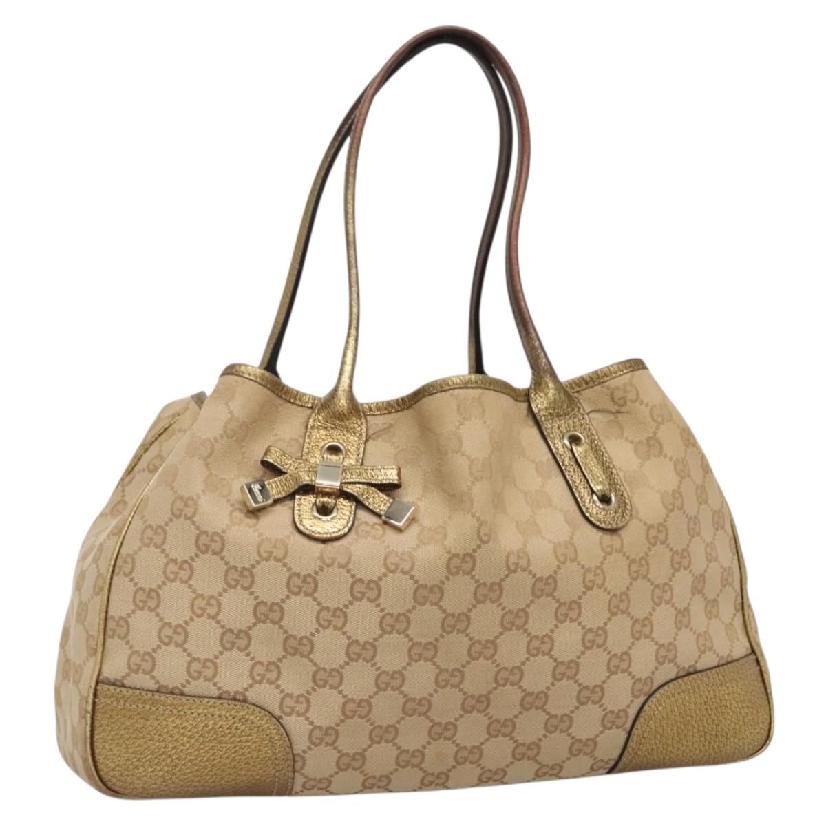 GUCCI GG Canvas Hand Bag Beige Gold 163805 Auth 135061