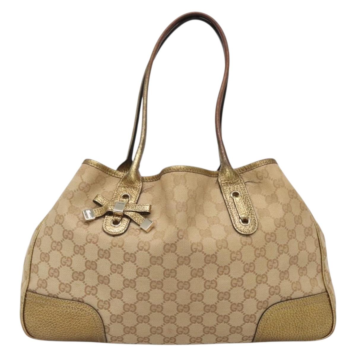 GUCCI GG Canvas Hand Bag Beige Gold 163805 Auth 135061