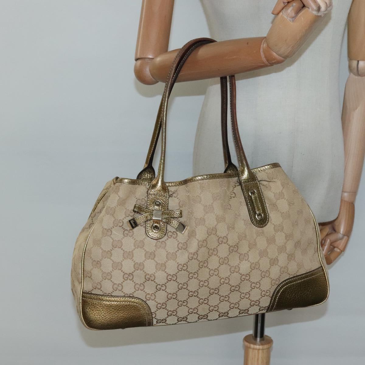 GUCCI GG Canvas Hand Bag Beige Gold 163805 Auth 135061