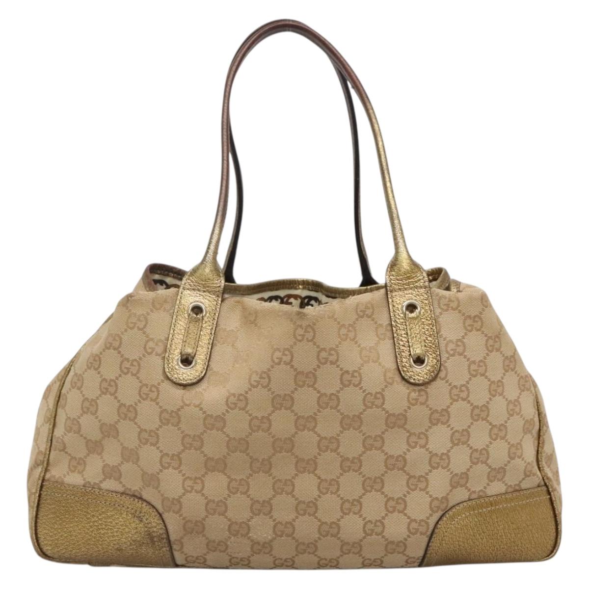 GUCCI GG Canvas Hand Bag Beige Gold 163805 Auth 135061