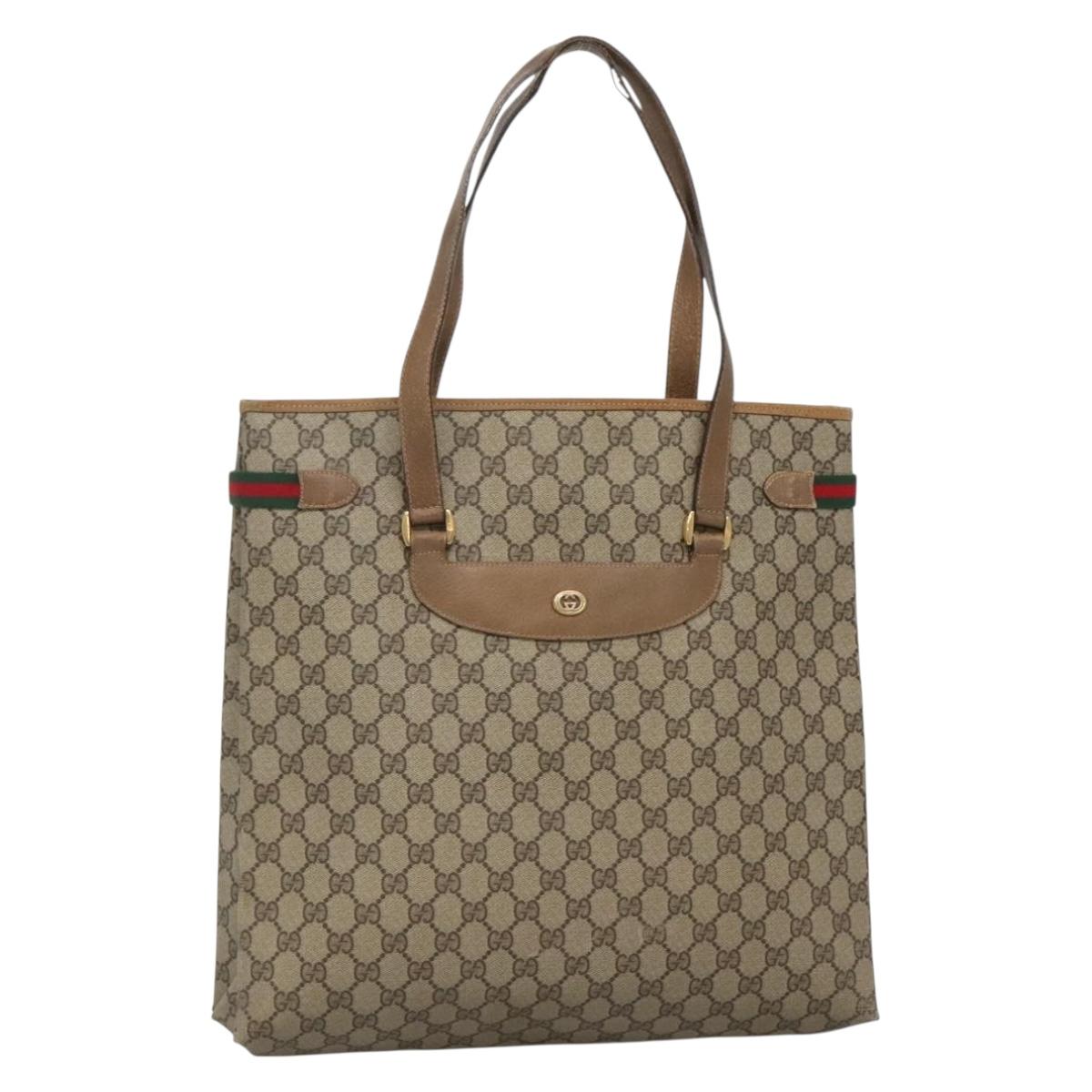 GUCCI GG Supreme Web Sherry Line Tote Bag PVC Beige Gold 39 02 091 Auth 135062
