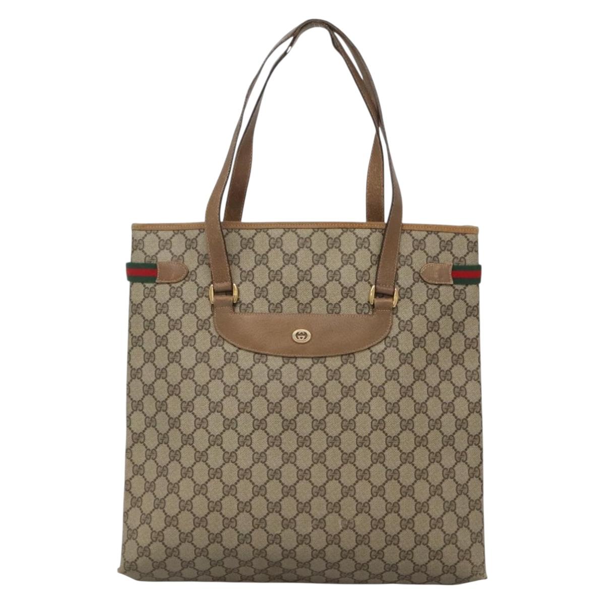 GUCCI GG Supreme Web Sherry Line Tote Bag PVC Beige Gold 39 02 091 Auth 135062