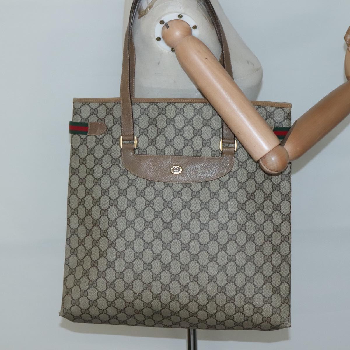 GUCCI GG Supreme Web Sherry Line Tote Bag PVC Beige Gold 39 02 091 Auth 135062