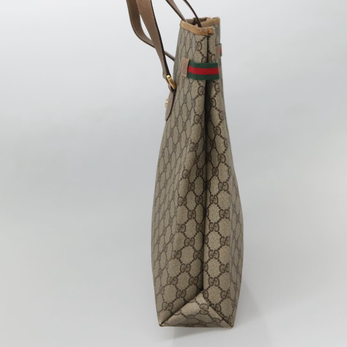 GUCCI GG Supreme Web Sherry Line Tote Bag PVC Beige Gold 39 02 091 Auth 135062