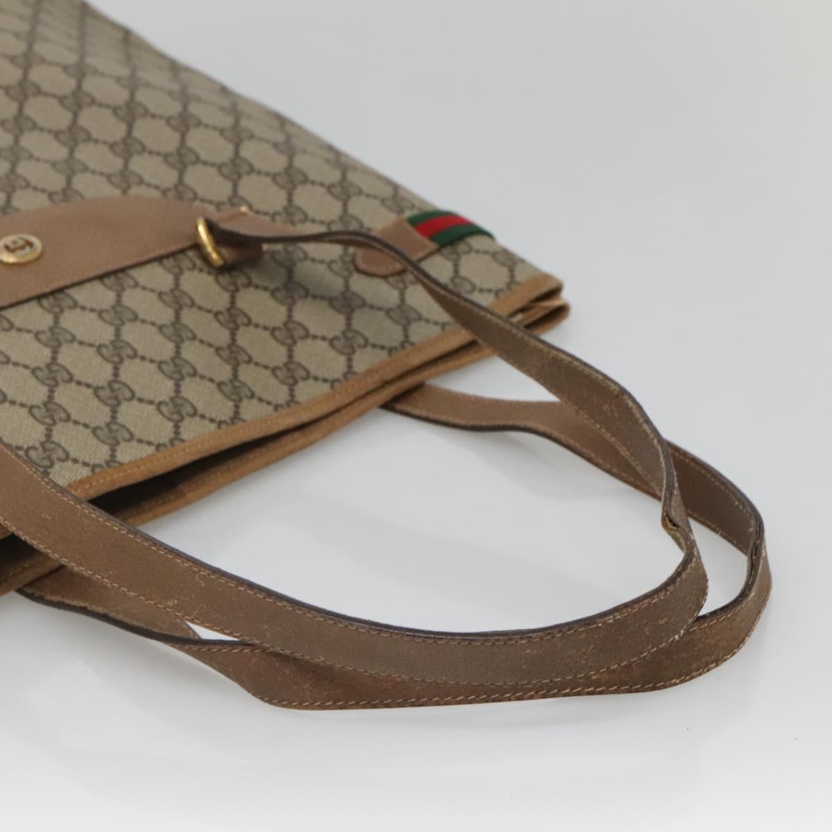 GUCCI GG Supreme Web Sherry Line Tote Bag PVC Beige Gold 39 02 091 Auth 135062