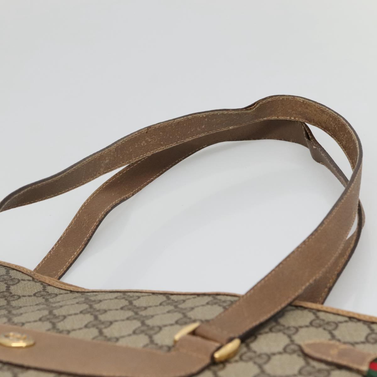 GUCCI GG Supreme Web Sherry Line Tote Bag PVC Beige Gold 39 02 091 Auth 135062
