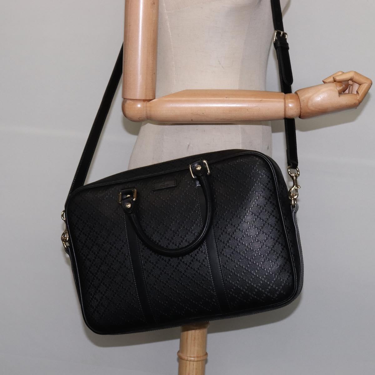 GUCCI Diamante Hand Bag Leather 2way Black Gold 344357 Auth 135065
