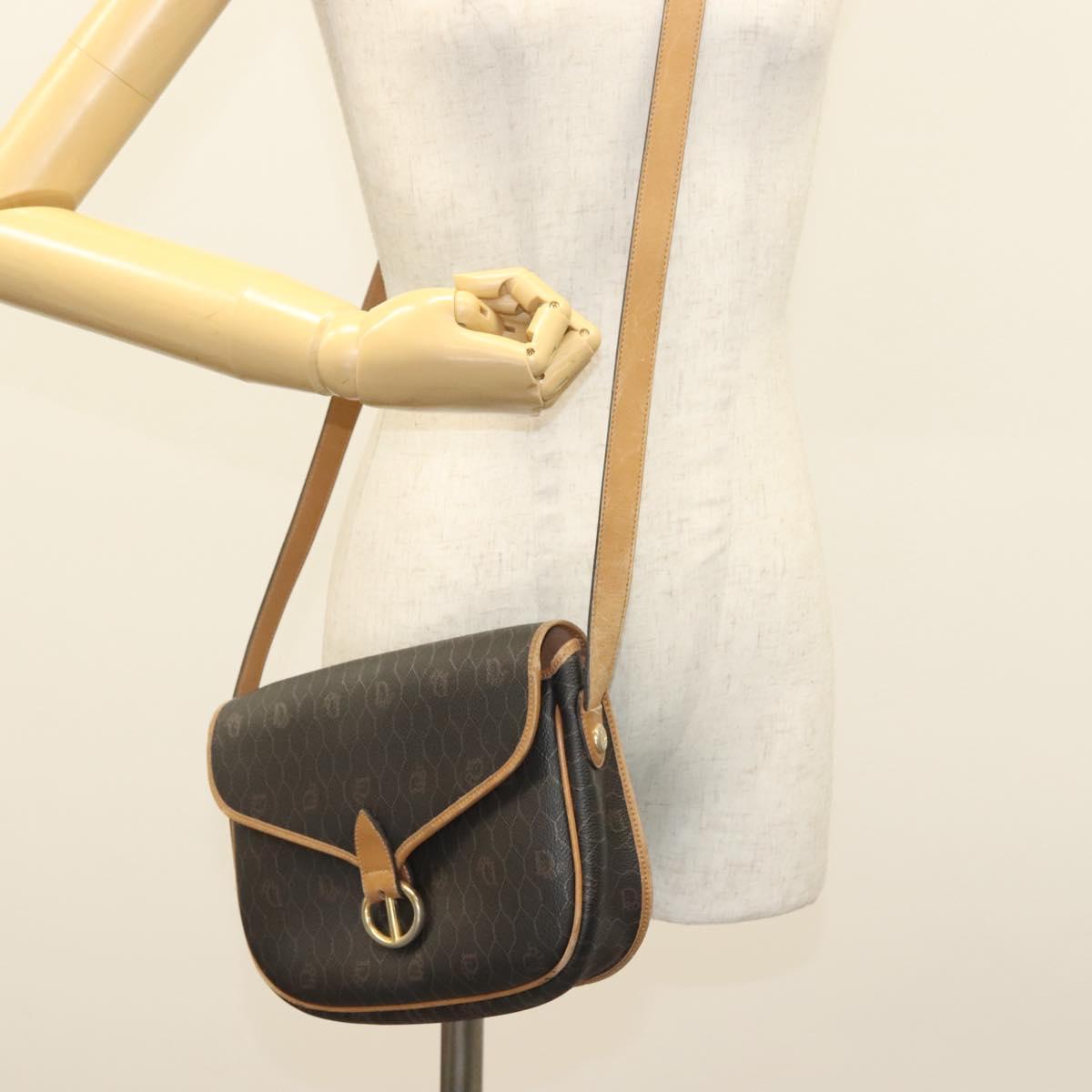 Christian Dior Honeycomb Canvas Shoulder Bag PVC Black Gold Auth 135069
