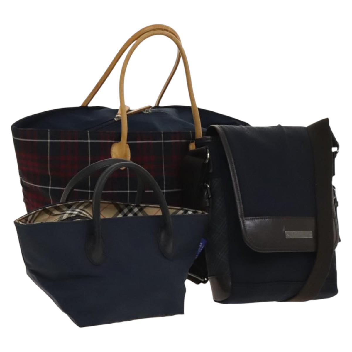 Burberrys Nova Check Black Label Blue Label Pouch Nylon 3Set Navy Auth 135071