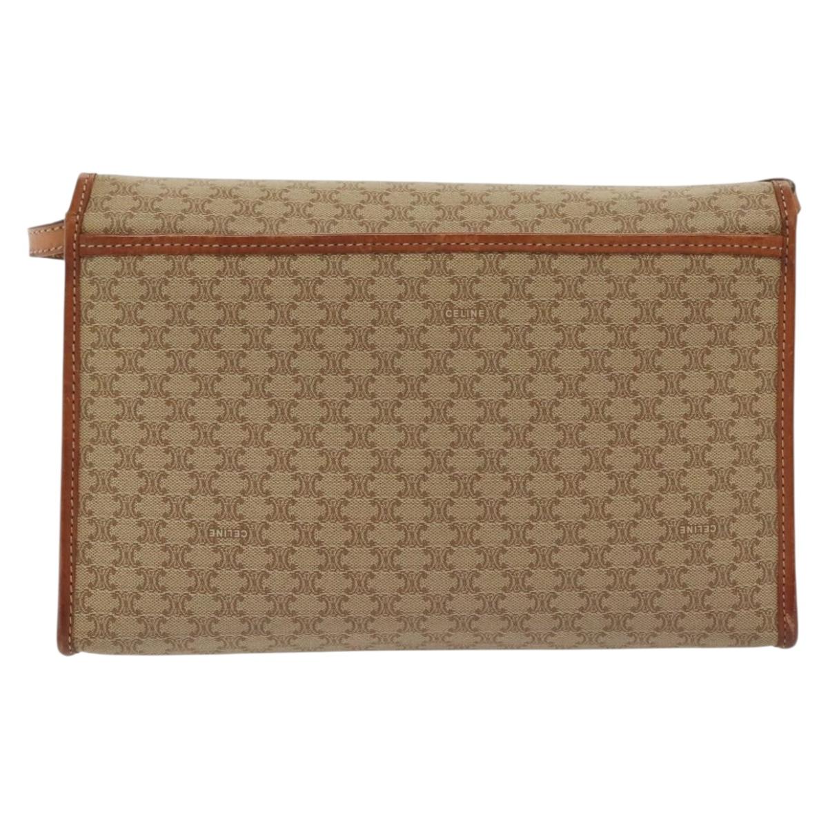 CELINE Macadam Canvas Shoulder Bag PVC Beige Gold Auth 135080