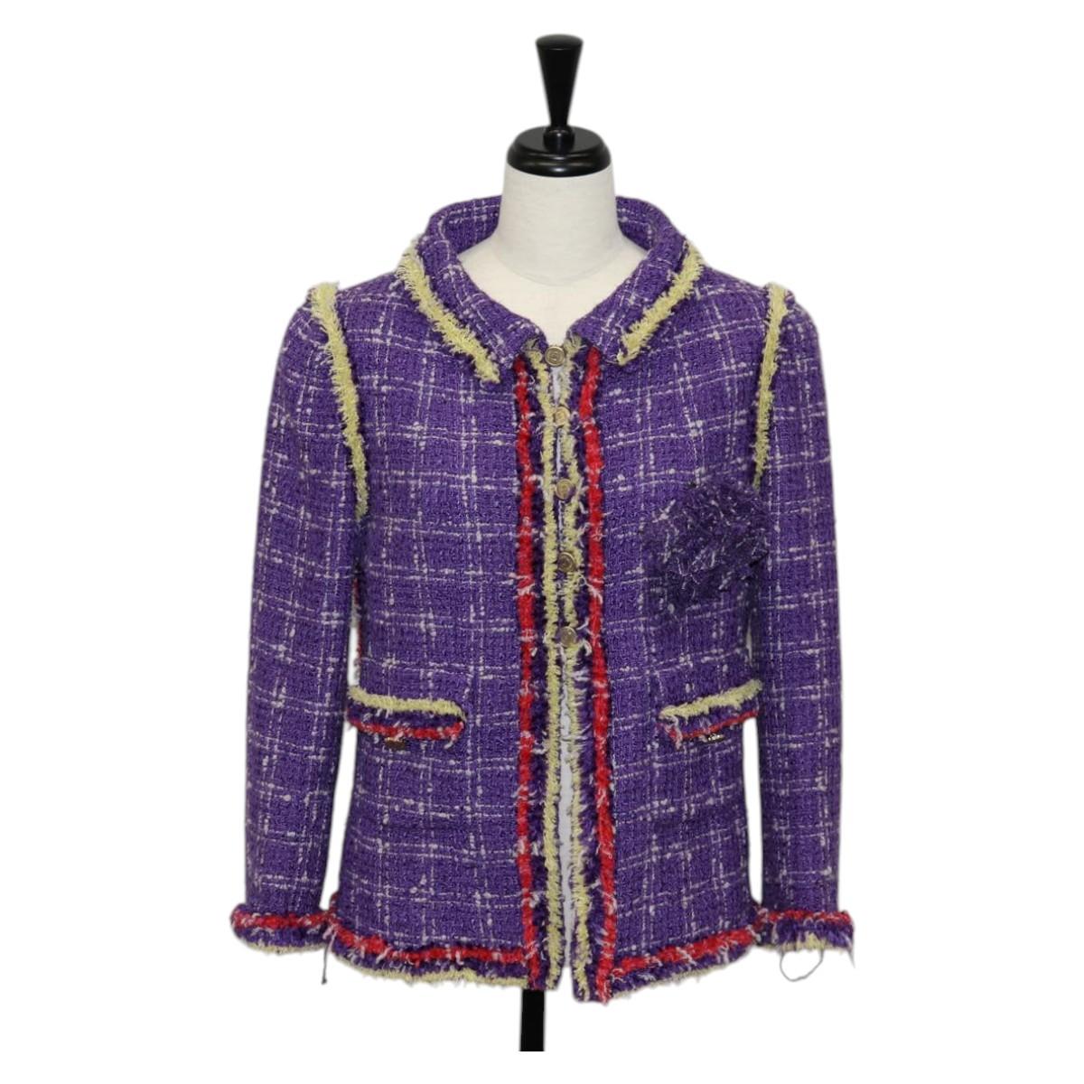 CHANEL Jacket Size 36 Jacket Tweed 34 Purple CC Auth 135090SM