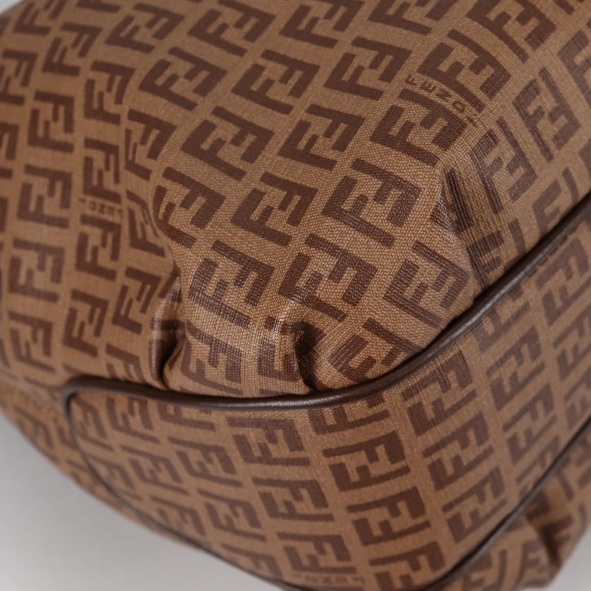 FENDI Zucchino Canvas Mamma Baguette Shoulder Bag PVC Beige Gold Auth 135115A