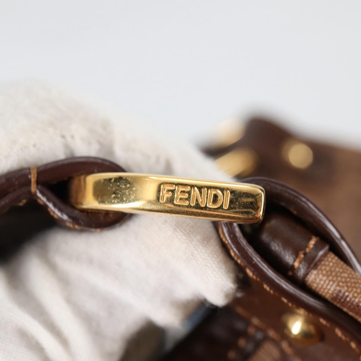 FENDI Zucchino Canvas Mamma Baguette Shoulder Bag PVC Beige Gold Auth 135115A