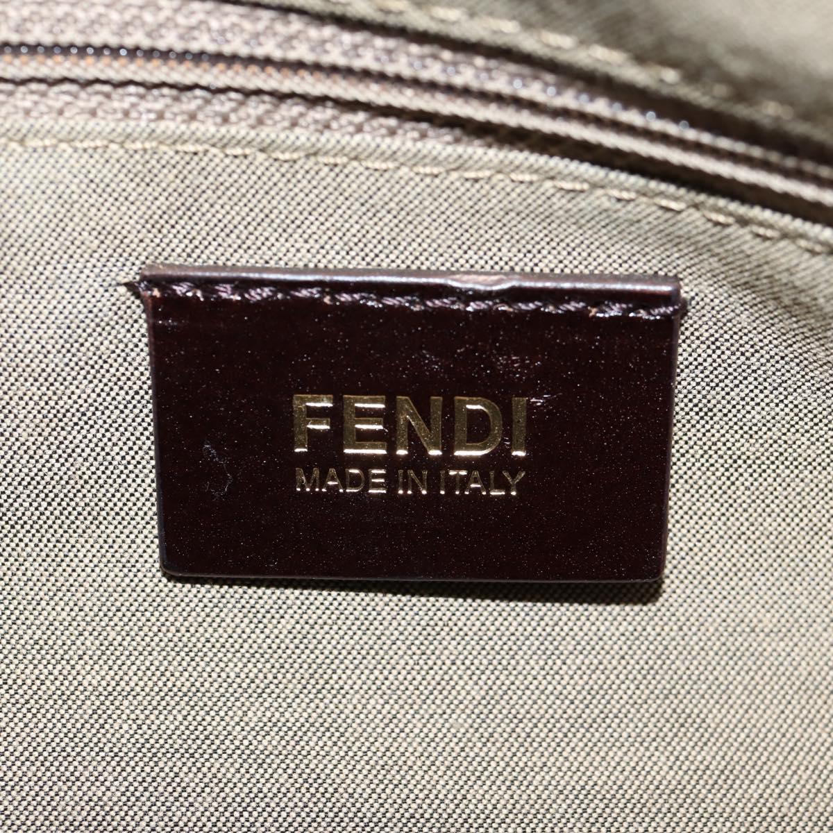 FENDI Zucchino Canvas Mamma Baguette Shoulder Bag PVC Beige Gold Auth 135115A