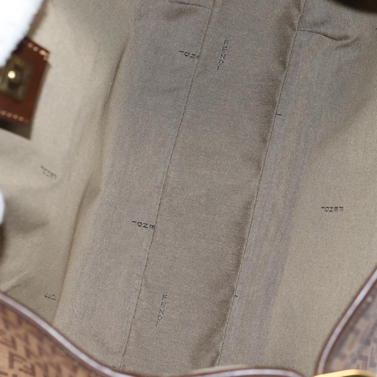 FENDI Zucchino Canvas Mamma Baguette Shoulder Bag PVC Beige Gold Auth 135115A