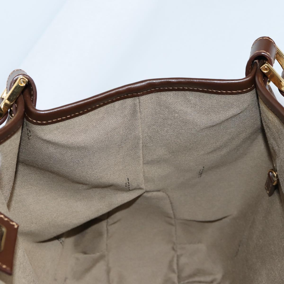 FENDI Zucchino Canvas Mamma Baguette Shoulder Bag PVC Beige Gold Auth 135115A