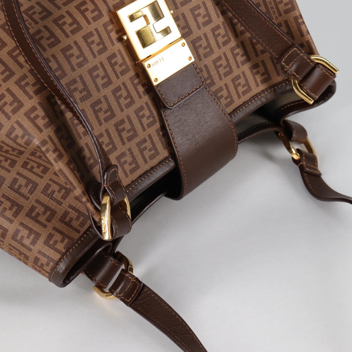FENDI Zucchino Canvas Mamma Baguette Shoulder Bag PVC Beige Gold Auth 135115A