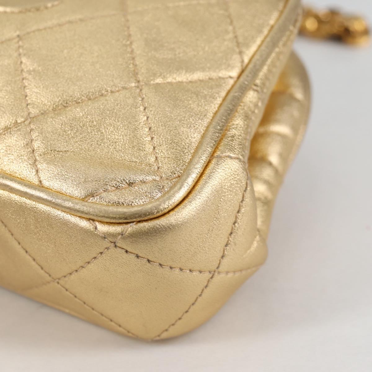 CHANEL Chain Shoulder Bag Lamb Skin Gold Tone CC Auth 135116SM