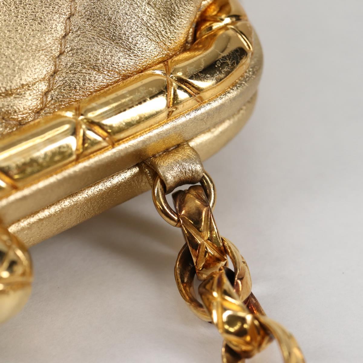 CHANEL Chain Shoulder Bag Lamb Skin Gold Tone CC Auth 135116SM