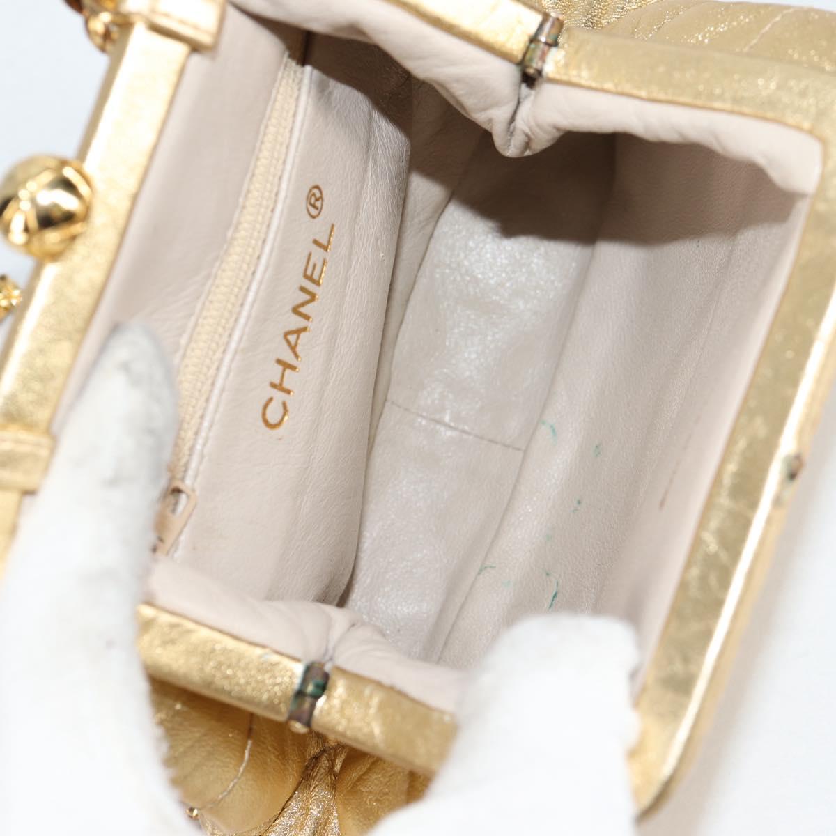 CHANEL Chain Shoulder Bag Lamb Skin Gold Tone CC Auth 135116SM