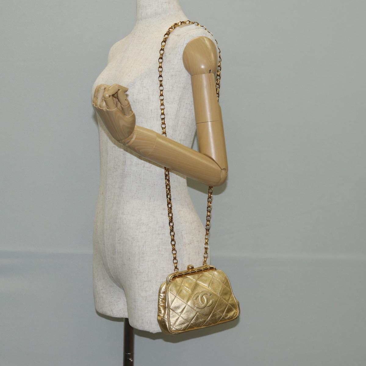CHANEL Chain Shoulder Bag Lamb Skin Gold Tone CC Auth 135116SM